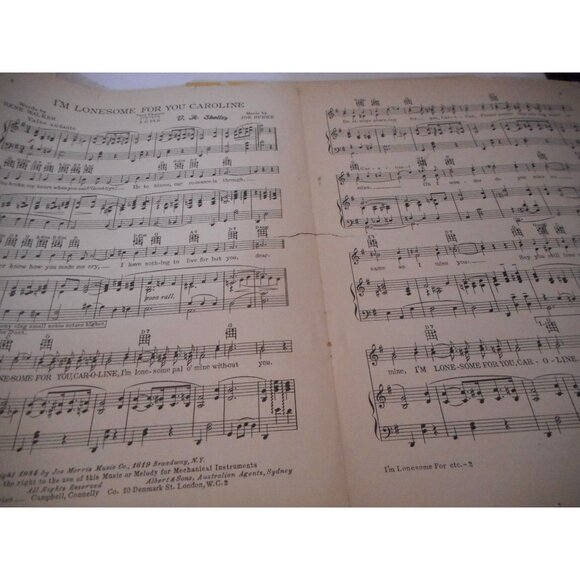 Vintage Sheet Music c 1934 I'm Lonesome for you Caroline Piano voice Ukulele - Picture 3 of 4